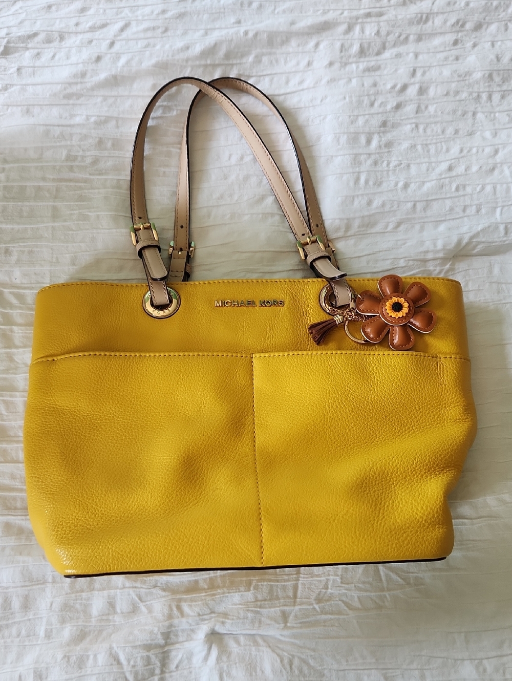 Michael Kors Bright Yellow Pebbled Leather Tote/Shoulder Bag Excellent Conditon